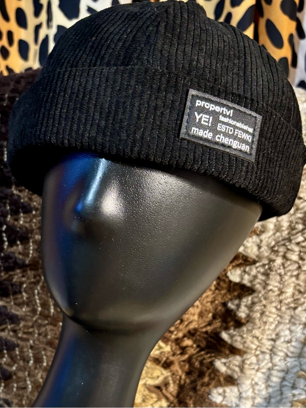 Branded Black coduroy Beanie Hat